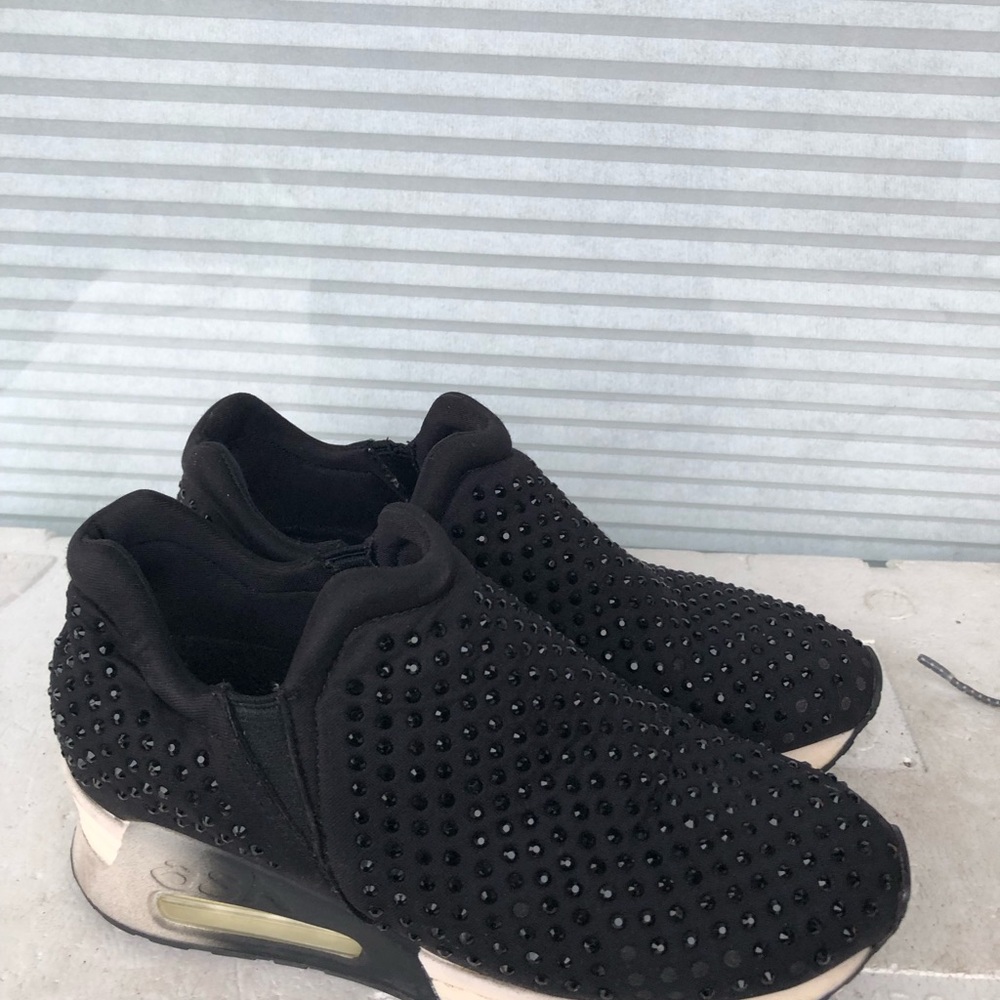 Ash Crystal Neoprene Slip-On Sneakers in black with studded crystal Size 7